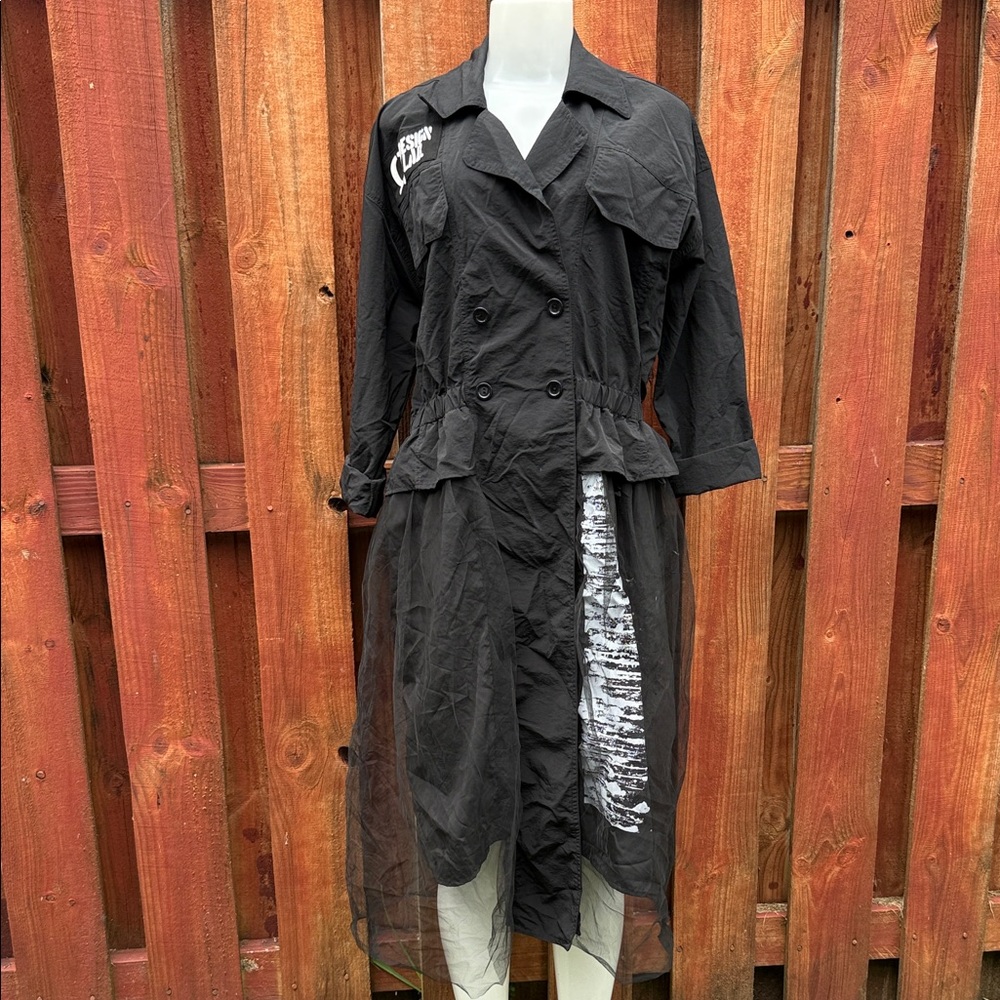 Design Lab Lord & Taylor Black Trench Coat with White Accents Size L